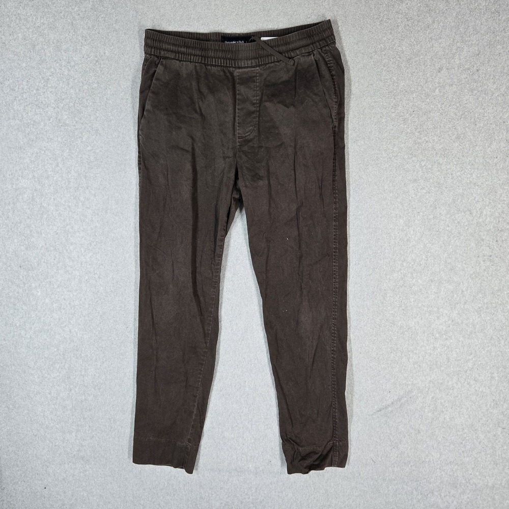 Abercrombie & Fitch Men Pants SMALL SHORT Brown Chino Pull On Twill 27" Inseam
